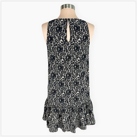 Joie Black Ivory Silk Lace Pattern Print Floral Ruffle Hem Tank Dress NEW XS - Picture 2 of 3